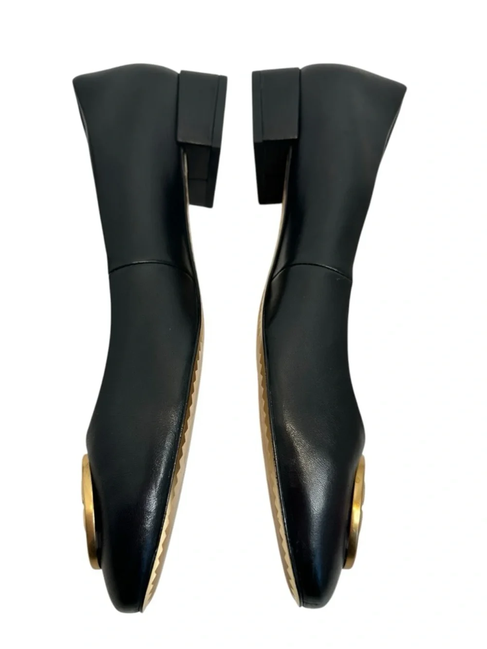 TORY BURCH Black Chelsea 25mm Ballet Flat Logo Heel Size 9 $268 Old Money